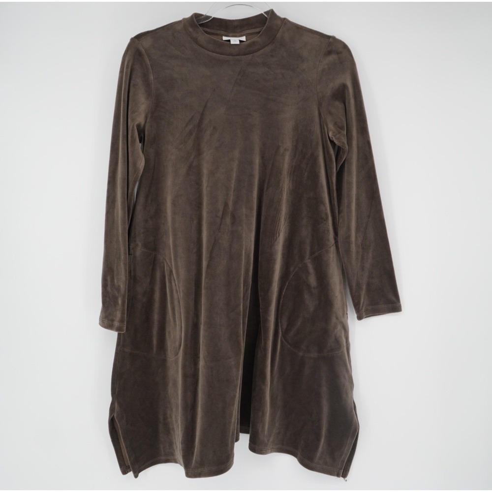 Pure Jill J Jill Brown Velour Mock Neck Tunic Top Long Sleeve Pockets XS Petite